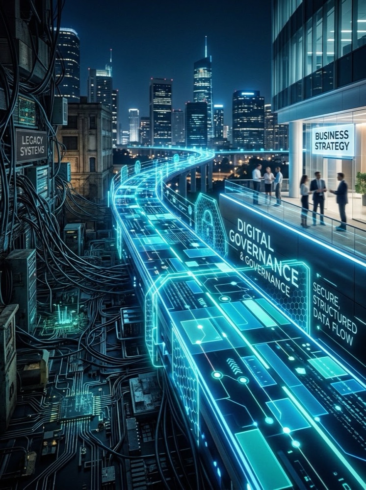 A structured digital pathway bridging legacy systems and business strategy